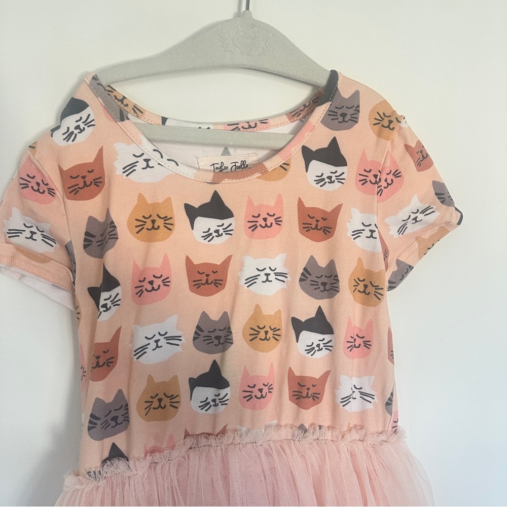Taylor Joelle Adorable Cat Kitty Print Pink Tulle Twirl Dress 8 - Picture 2 of 7